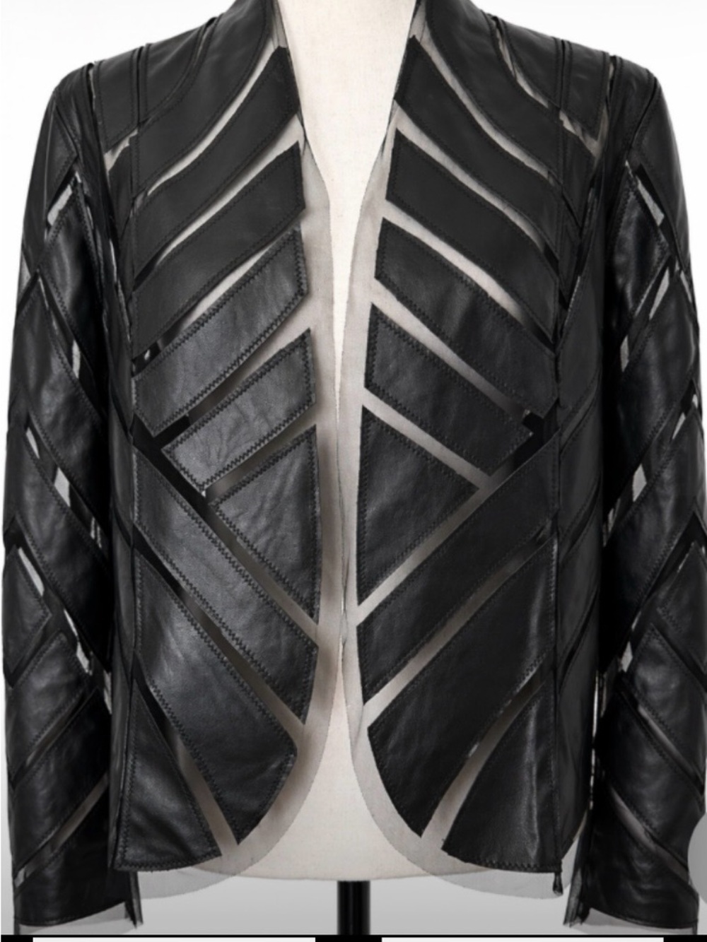 Frank Lyman Black Faux Leather Gothic Jacket M Geometric Whimsigoth Cut Out Edgy